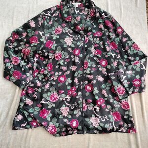 Black Croft & Barrow Intimates Women Floral Button Up Pajama Top Size XL
